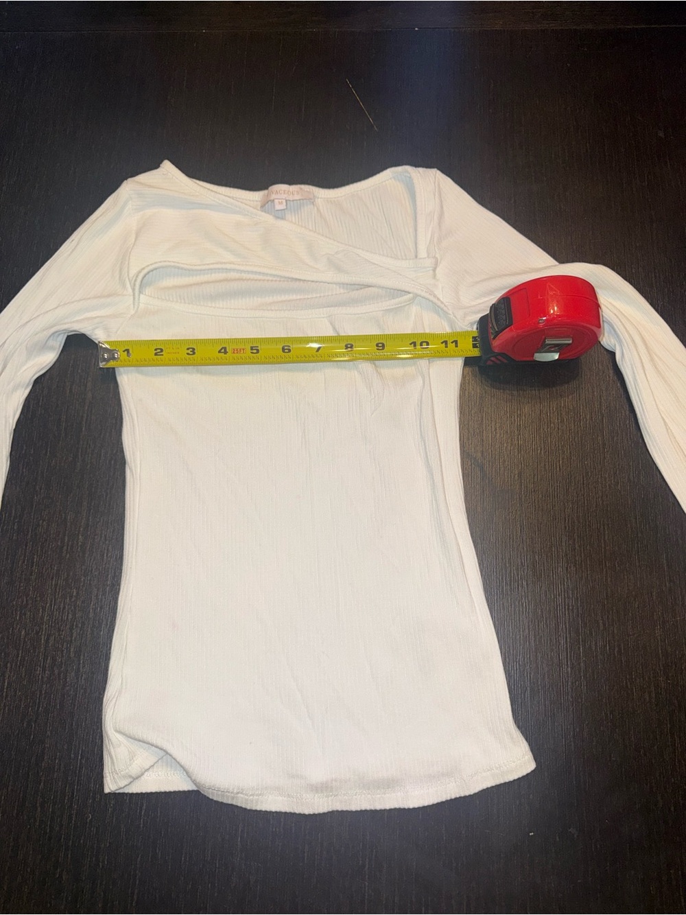 Olivaceous White Ribbed Asymmetrical Cutout Long Sleeve Top Y2K Coquette - Picture 5 of 7